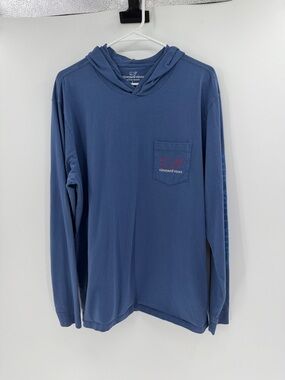 Vineyard Vines Men's Long Sleeve Hooded Cotton T-Shirt - Blue/Red - Large